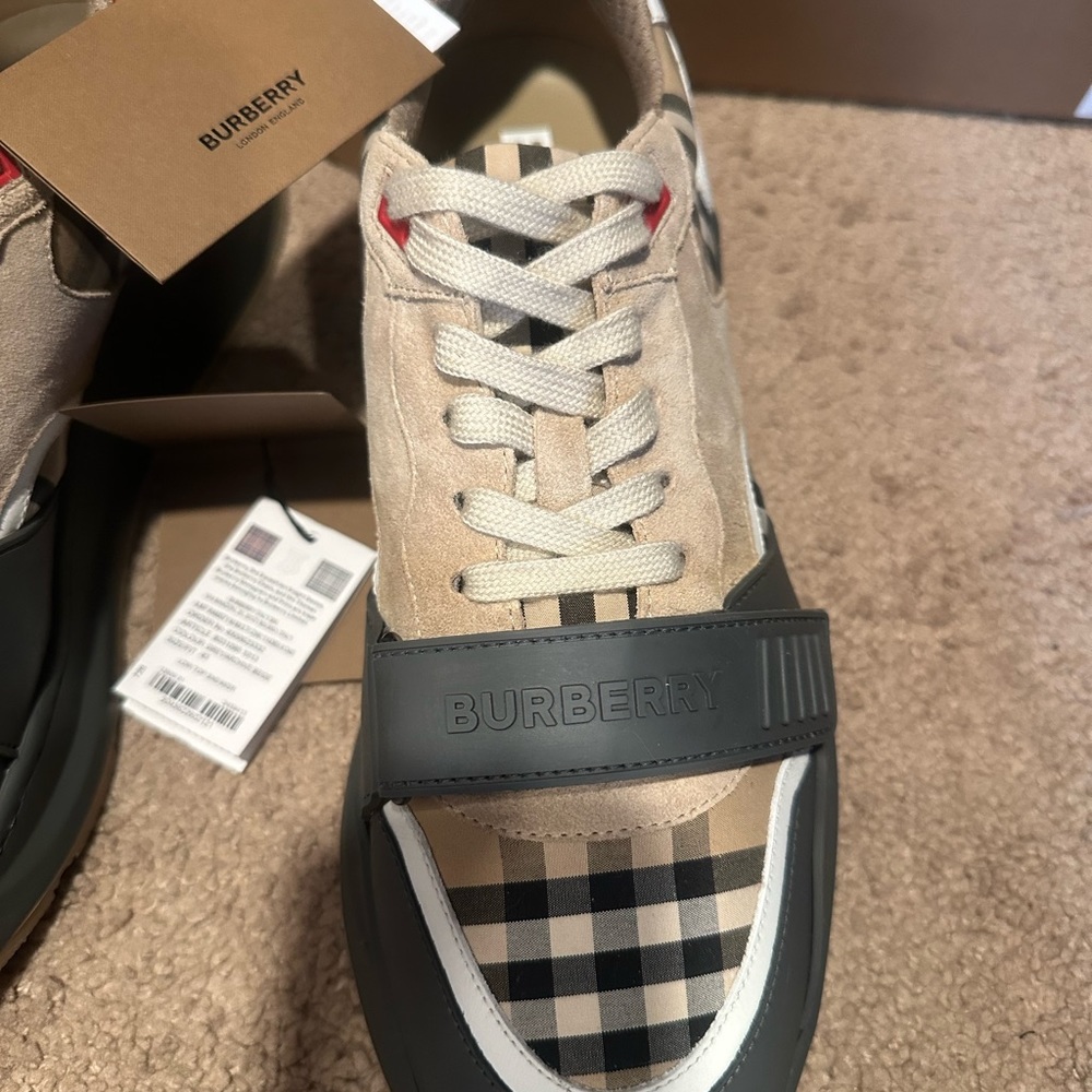 Burberry check, suede and leather sneakers - Picture 3 of 14